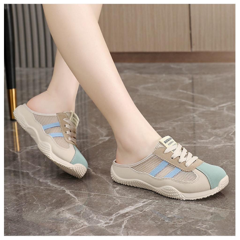 New Striped Women's Mueller Shoes with Breathable Mesh, Versatile Outdoor Casual Shoes, Soft Sole, Not Tiring for Feet
