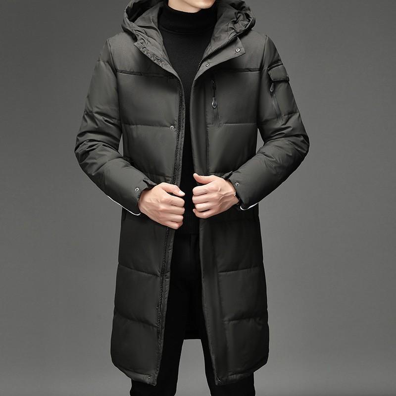 Mens Long Down Coat Winter Outdoor Jacket Thick Warm Hooded Parka Middle-Aged Men Black Gray Olive