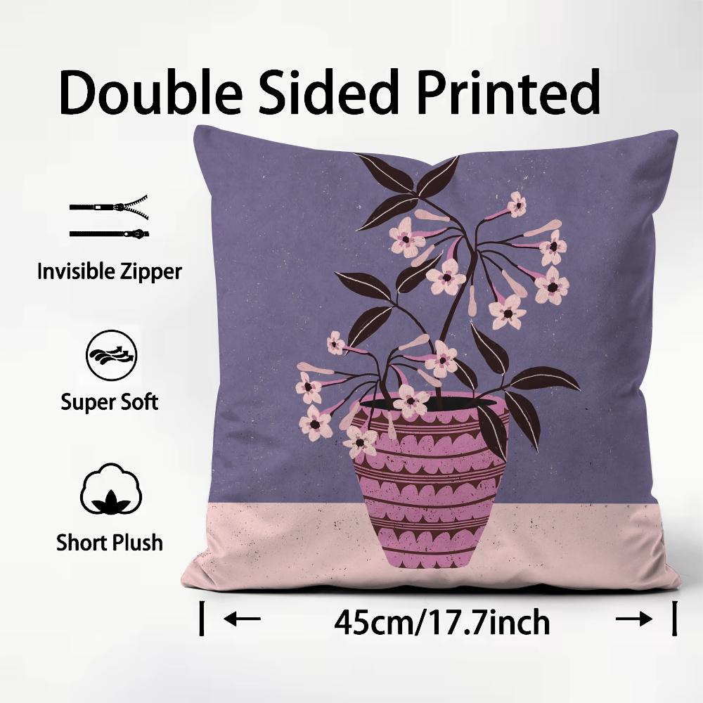 1PC Classic Vintage Vase Cushion Cover Plush Fabric Soft DoubleSided Printed Sofa Warm Winter Home Child Gift Pillow Case