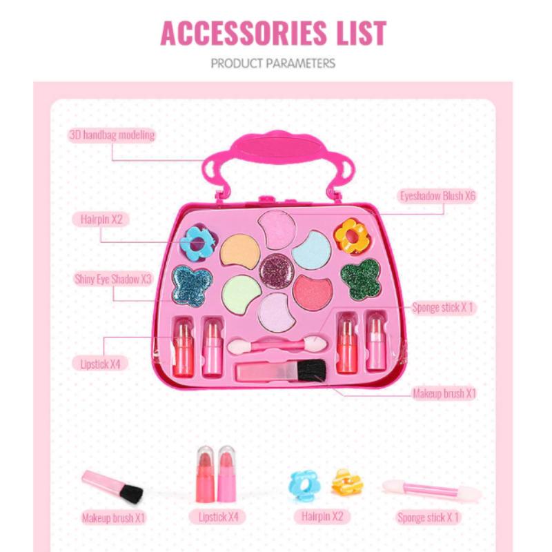 32Pcs Kids Makeup Toys Girls Real Makeup Kit Washable Non-Toxic Makeup Toy Set Retro Beauty Makeup