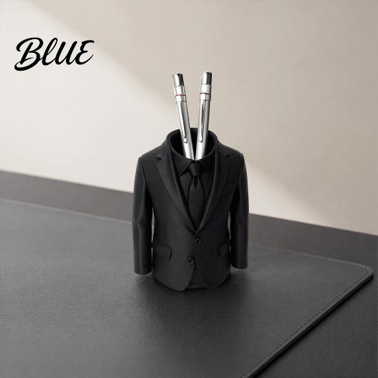High-quality Pen Holder 3D Printed Suit-Shaped Holder, Creative Business Desk Organizer for Pencils Markers Scissors, Matte Desktop Black Minimalist