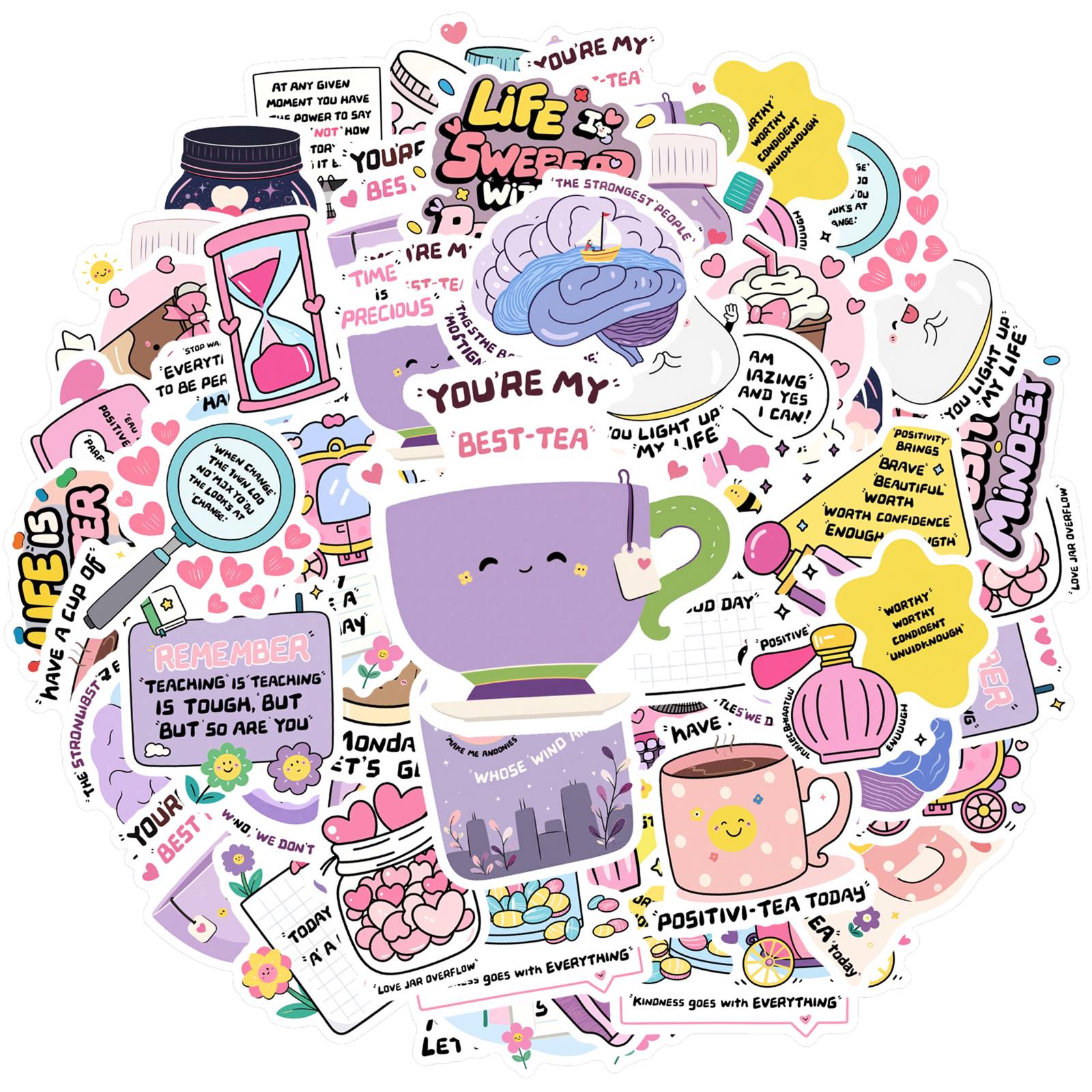 

35pcs-50pcs Pastel Charm Stickers Fun Positivity Teacher Reward Stickers Funny Stickers For Notebook Luggage Mobile Phone Cup