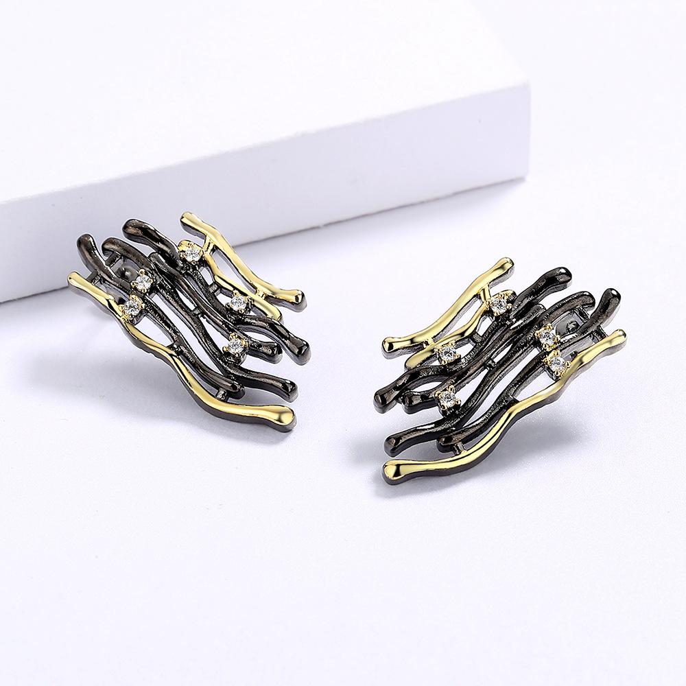 Fashion Jewelry Women 925  Stud Earrings Two Tone Gold Irregular Cocktail Party Earring Vintage Jewelry