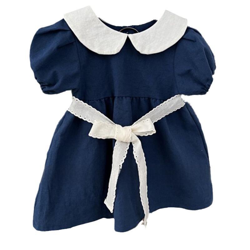 Summer Korean-Style Mother-Daughter Doll Collar Bow Belt Dress
