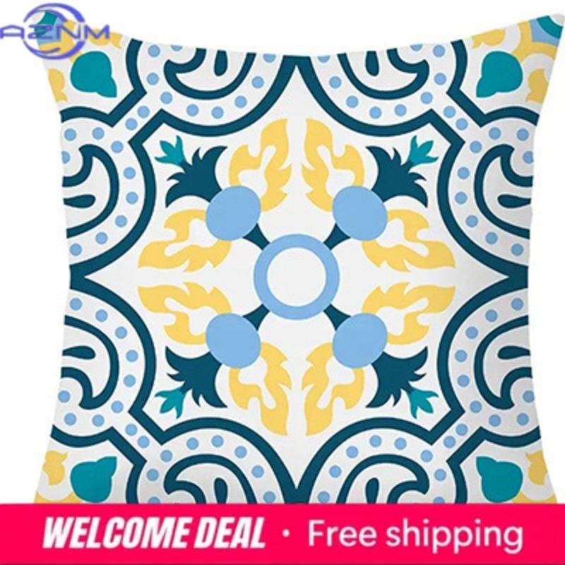 Home Decor Exquisite Blue-Yellow Patterned Throw Pillow Covers Pattern Cushion Cover Suitable For Sofa Bedroom Car Pillow Cover