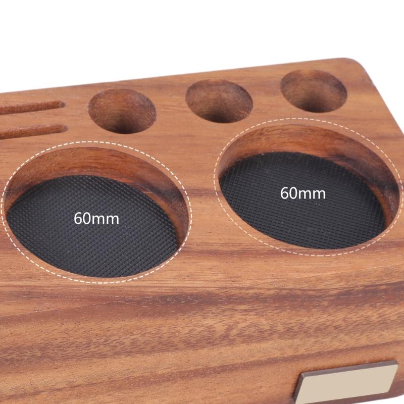 Espresso Tamper Holder Coffee Portafilter Holder with Pads Solid Wood Stand for Coffee Machine Handle and Accessories