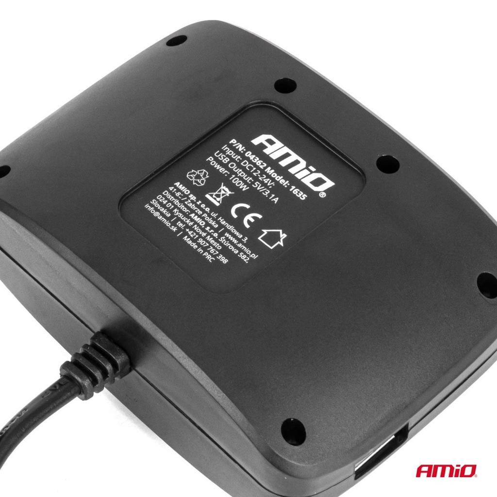 Adattatore presa accendisigari con caricatore 2x USB-A ON/OFF 12V 24V 100W 70cm AMIO-04362