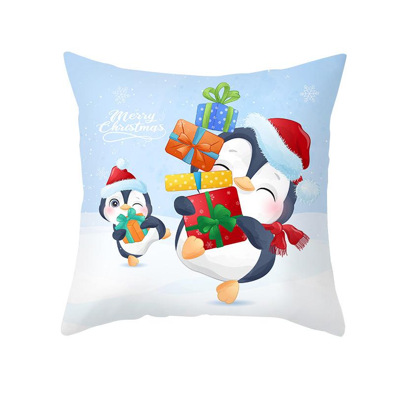 Cartoon Watercolor Christmas Pillow Cover Printed Cute Christmas Snowman Sofa Cushion Pillow Cover Home