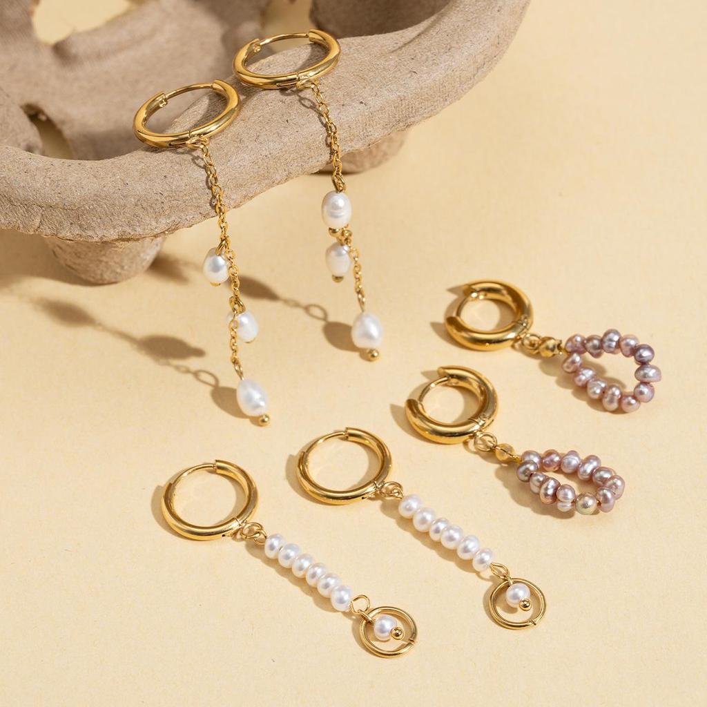 Elegant Gold-Plated Pearl Tassel Ear Cuffs - Fashionable Stainless Steel Earrings