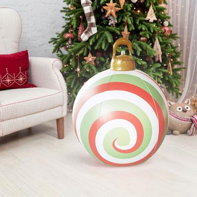 24 Inch Light Up PVC Inflatable Christmas Ball Large Outdoor Decorated Ball New Years Christmas Ornaments Holiday Decor
