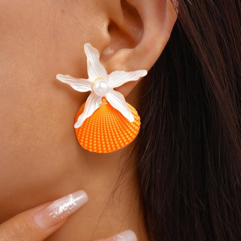 Conch Starfish Stud Earrings Scallop Starfish Pendant Earrings Charms Shell Drop Earrings  Party