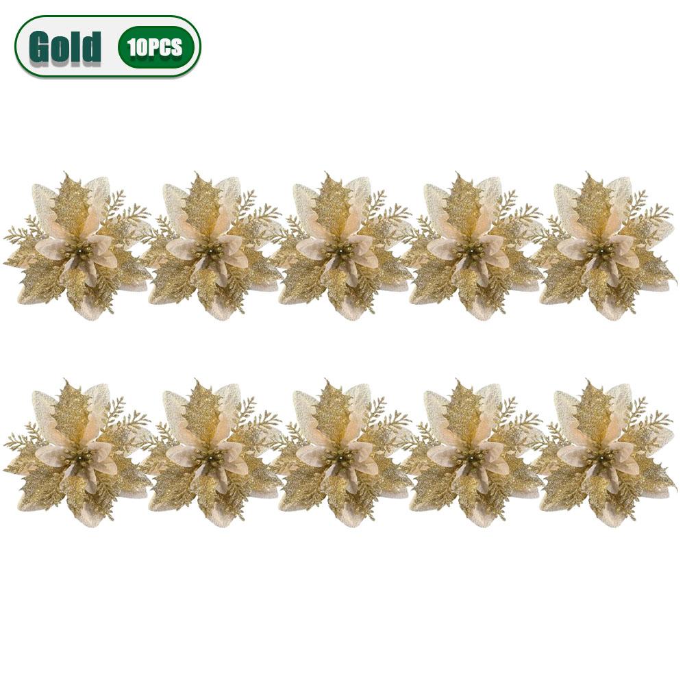 

Glitter Christmas Tree Ornaments Artificial Flowers Hanging Decorations for Holiday Indoor Outdoor Party DecorXmas Home Supplies