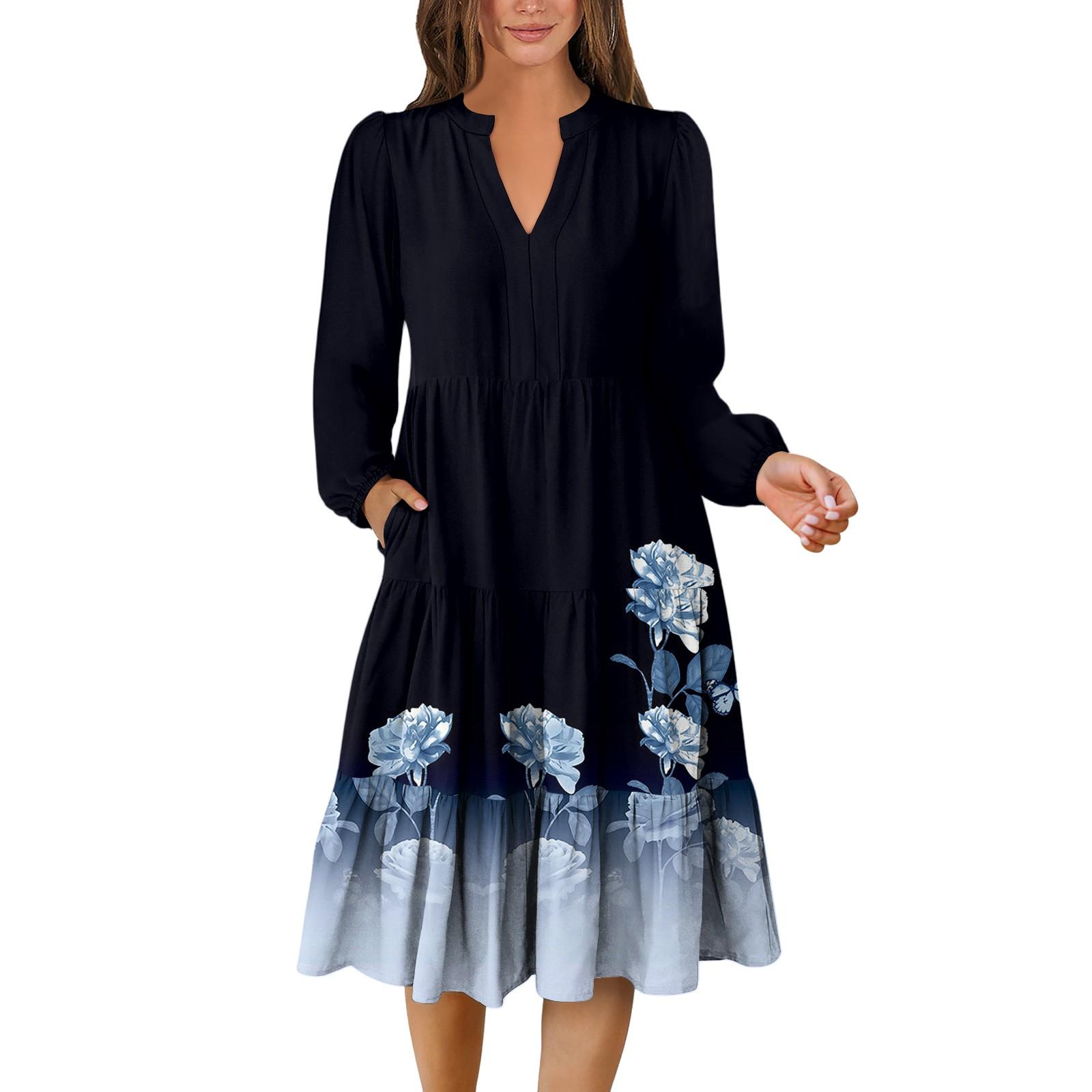 

Женское платье с V-образным вырезом, многослойное, в богемном стиле, с длинным рукавом, с цветочным принтом XXL