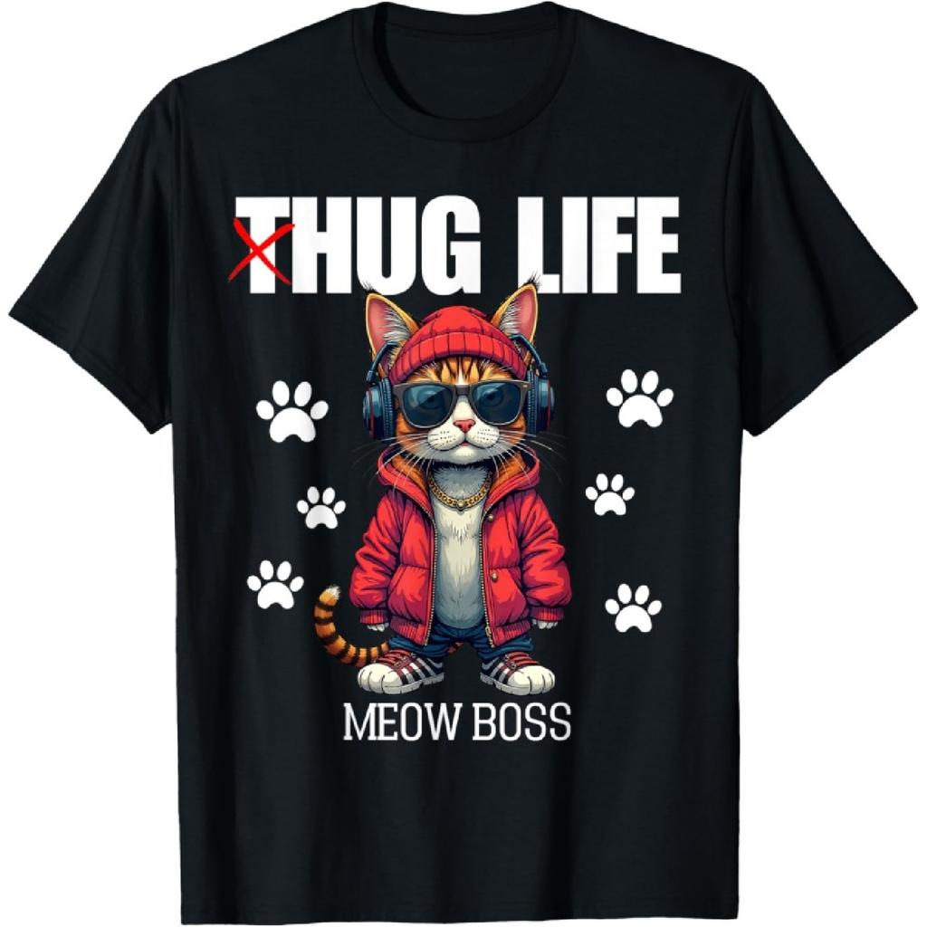 Cute Cat Hug Life Meow Boss Thug Gangster Hiphop Love Kitten T-Shirt for Men Women