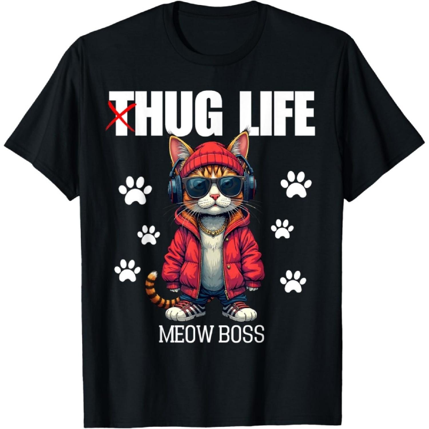 

Cute Cat Hug Life Meow Boss Thug Gangster Hiphop Love Kitten T-Shirt for Men Women XXXXXL чорний