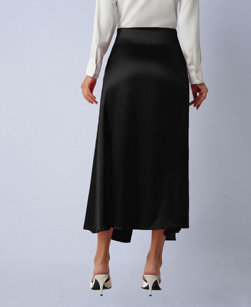 European & American Women's Satin Midi Skirt - Autumn Pleated, Slit Fishtail, Hip-Hugging Design with Zipper