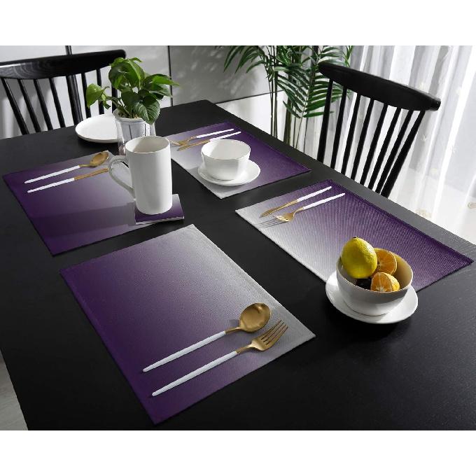 

Подставки под тарелки для обеденного стола Набор из 6 штук Фиолетово-серый градиент Льняные коврики для стола для кухонного стола Нескользящая изоляционная подставка Моющиеся подставки