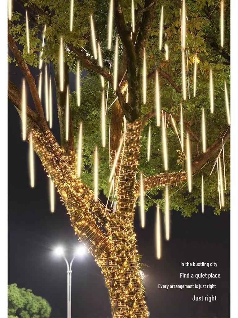 Waterproof Outdoor LED Meteor Shower Tree Lights: Decorative Hanging Lights for Courtyard and Christmas.