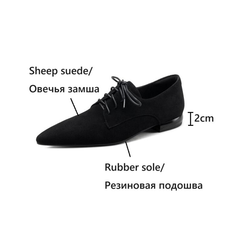 Fashion NEW Spring/Autumn Women Pumps Sheep Suede Leather Shoes for Women Pointed Toe Low Heel Shoes Casual Black Lace-up Handmade Shoes