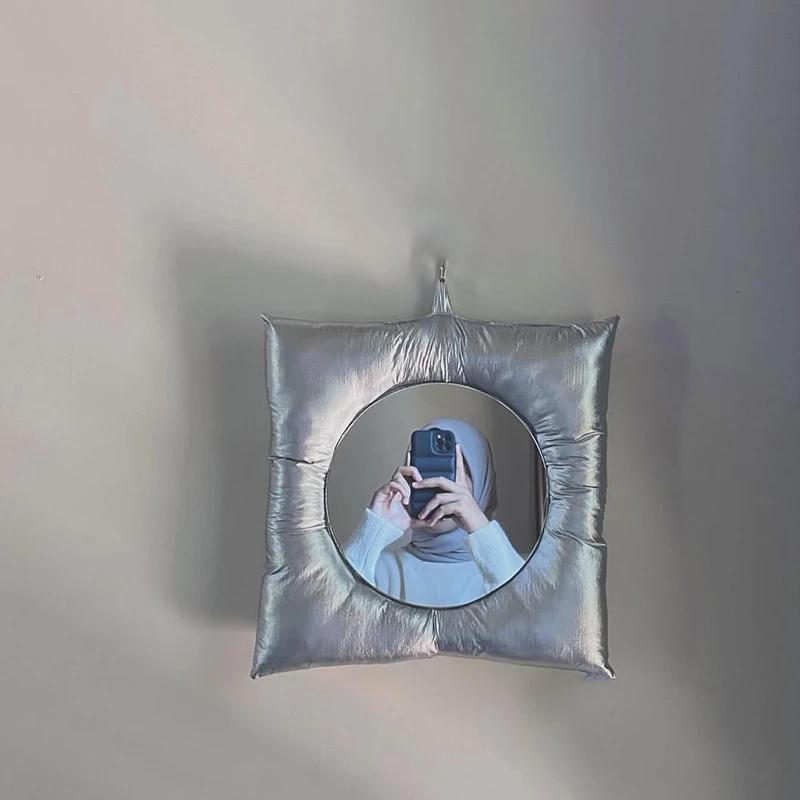 

Wall Mirror Modern Silver Pillow Mirror Creative Square Wall Mounted Mirrors Makeup Mirror Bathroom Home Bedroom Wall Decor
