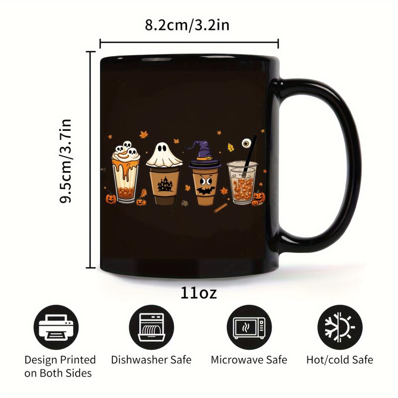 Halloween coffee mugs, black horror drinks and ghost designs, perfect for fall parties and coffee lovers