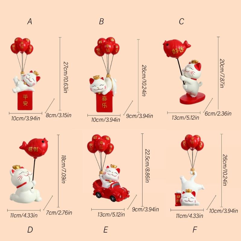 Wealth Attracting Balloon Kitten Figurine, Colorful Resin Desktop Ornament for Home and Offices Desktop Disaplay Ornament