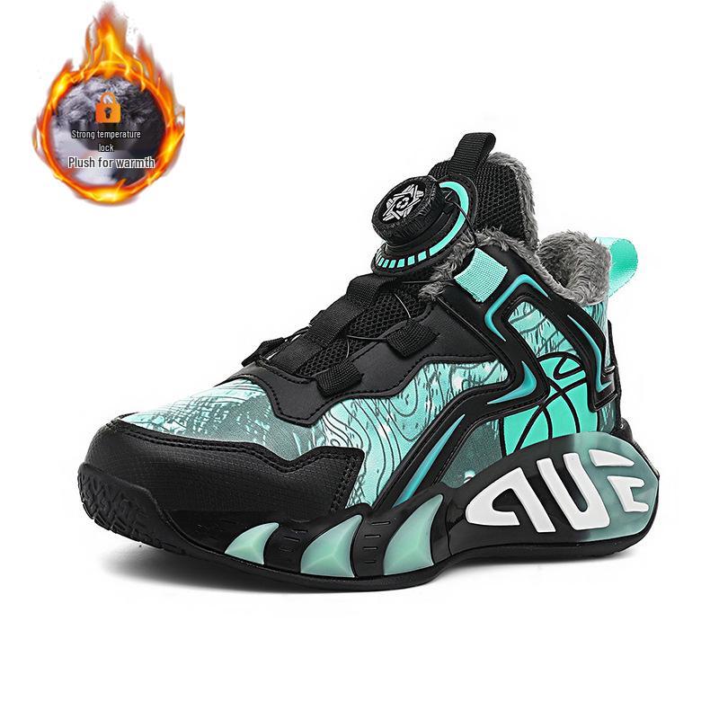 2025 Autumn/Winter Boys' Leather Sports Shoes with Velvet, Kids' Running and Basketball Sneakers