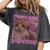 Buikpijn Overlever Kat T-shirt, Grappige Kat Meme Grafisch T-shirt, Gek Shirt