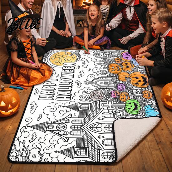 Artistic Sofa Accent Blanket Halloween DIY Coloring Blanket Color Your Own Throw with Optional Unique Craft Kits for Adults 24 Markers Washable Xmas