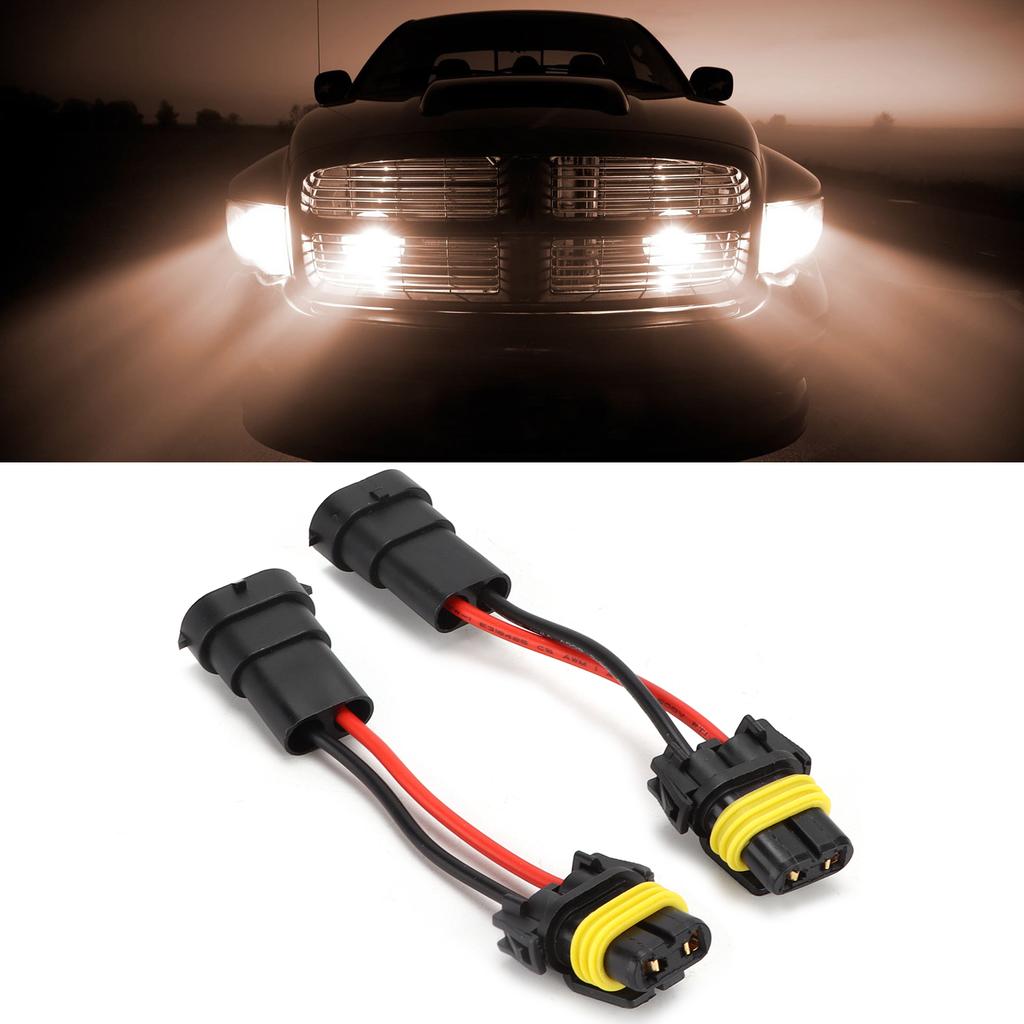 Pair H11 Male To 9005/9006 Female Adapter Headlight Fog Light Universal Plug and Play 12V‑24V