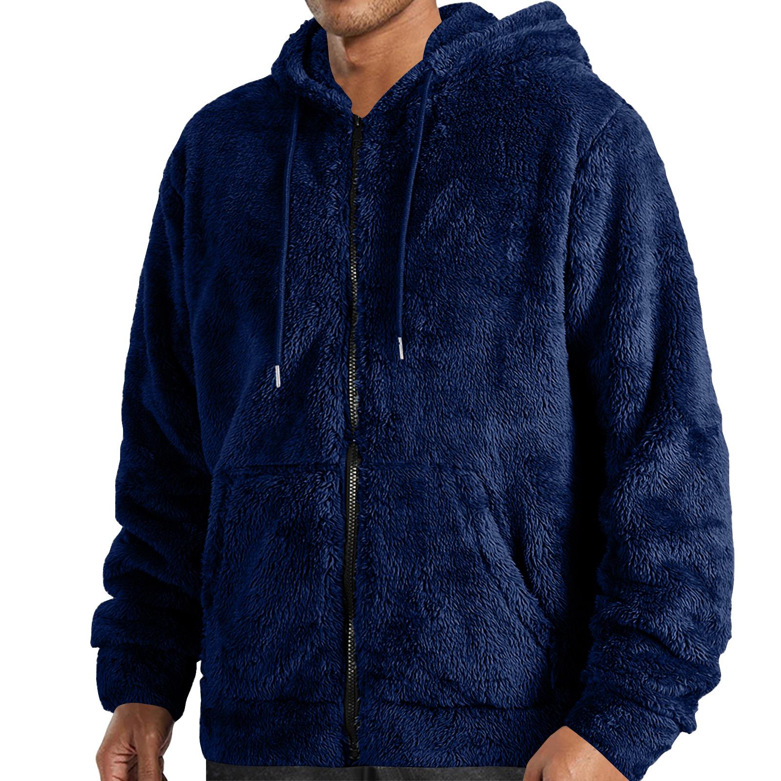 winter thickened warm double-sided fleece jacket with zipper, loose cardigan, casual hooded coat S