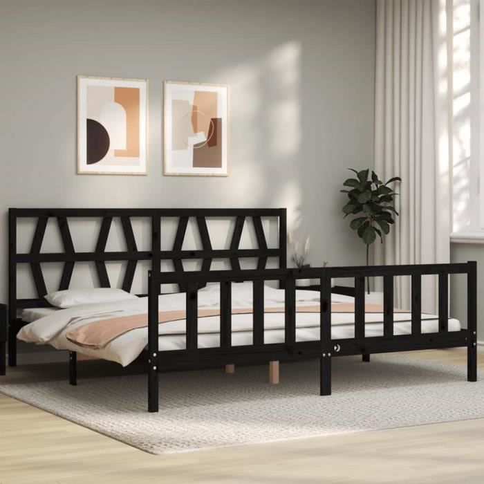 VidaXL Cadre de lit avec tête de lit noir 200x200 cm bois massif 3192515