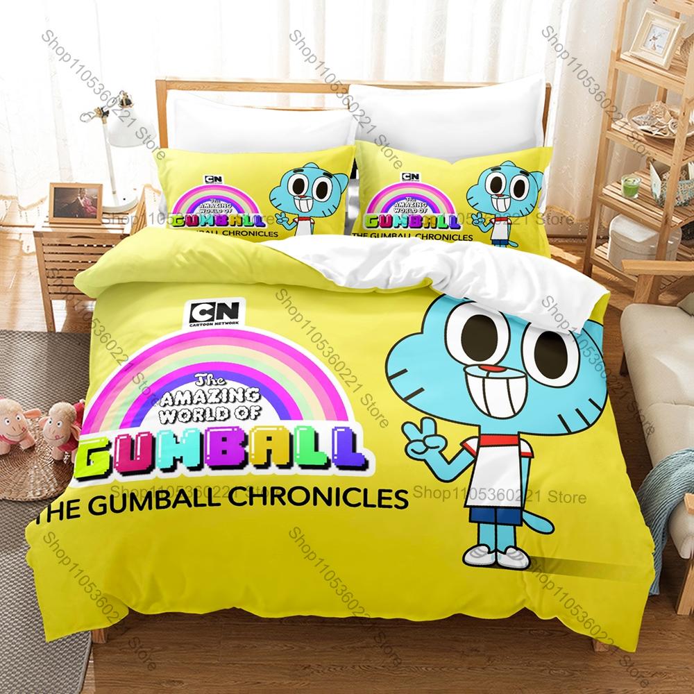 Úžasný svět Gumballa Gumball a Darwin HD Tisk Povlečení Přikrývka + 2 Povlaky na polštář Polyester Dekorace do pokoje pro kluky a dívky