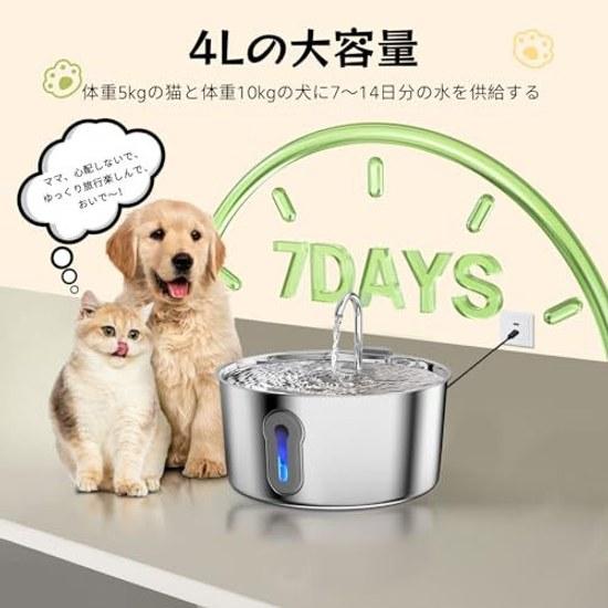 GERYTOR 4L Stainless Steel Pet Water Fountain Two Filters