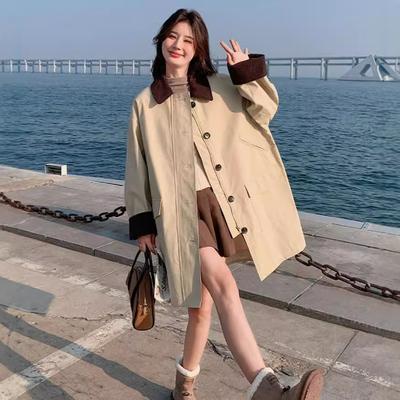 Khaki Casual Windbreaker Jacket Women's Mid-Length Autumn Commuting Style Versatile Coat