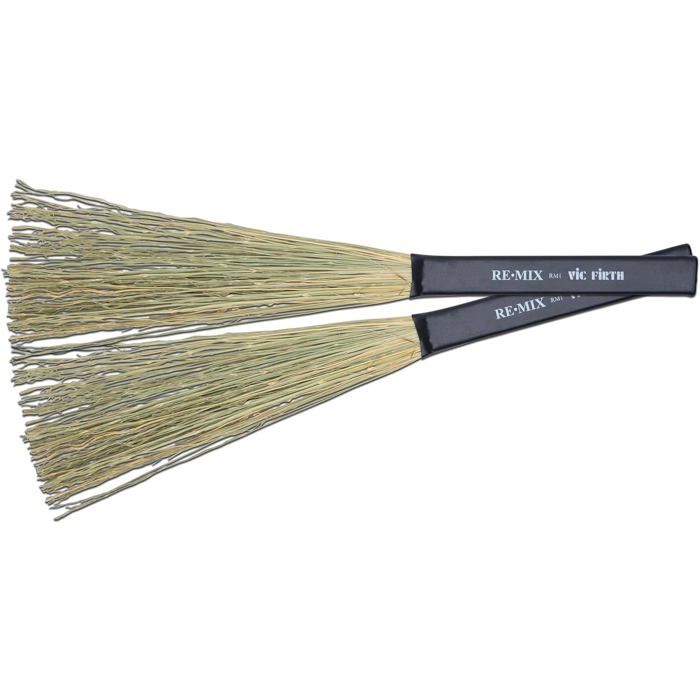 Balai batterie - VICFIRTH - RM1 REMIX - Brins sorgo (broomcorn) - Longueur 35,9 cm - Son délicat studio