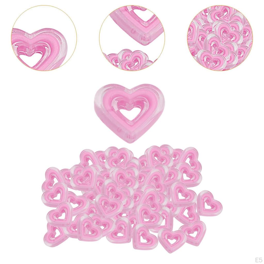 80 Acrylic Heart Beads for Craft Projects, Loose Spacer Jewelry