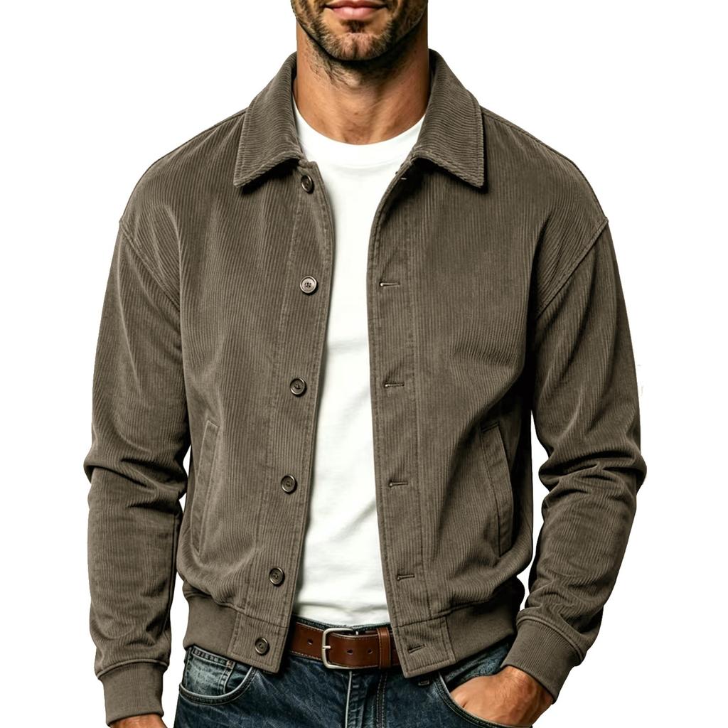 Men's Corduroy Jacket Vintage Slim Fit Short Coat with Lapel for Casual Daily Wear