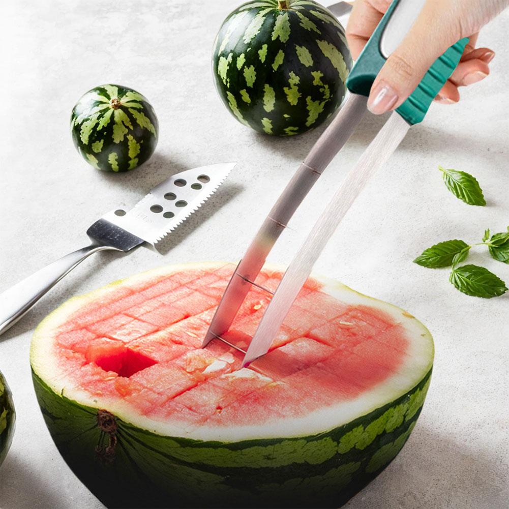 Kráječ melounu z nerezové oceli, zelená, protiskluzová plastová fólie, rukojeť, která neublíží rukou, nástroj na krájení ovoce z melounu v kuchyni