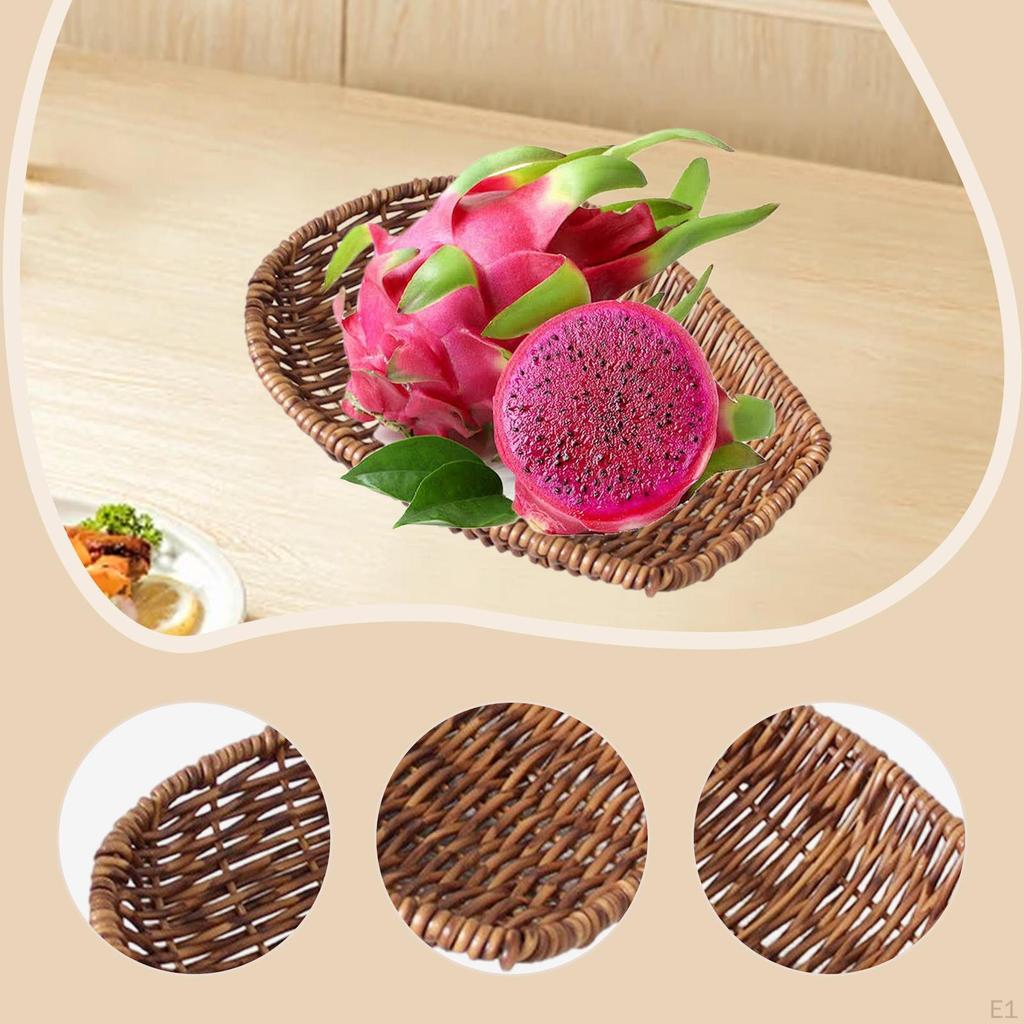 Imitation Rattan Basket Food Serving Holder Organizer Home Decor Woven Bread Vanity Tray for
