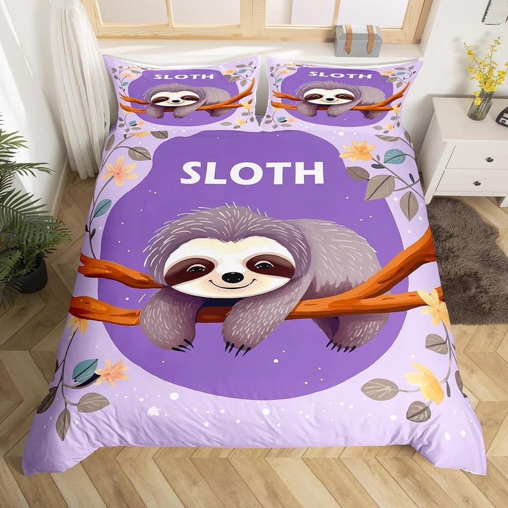Cute Sloth Duvet Cover Cartoon Sloth Bedding Set Twin Queen For Boys Girls Teens Room Dorm Decor Kawaii Animal Comforter Cover