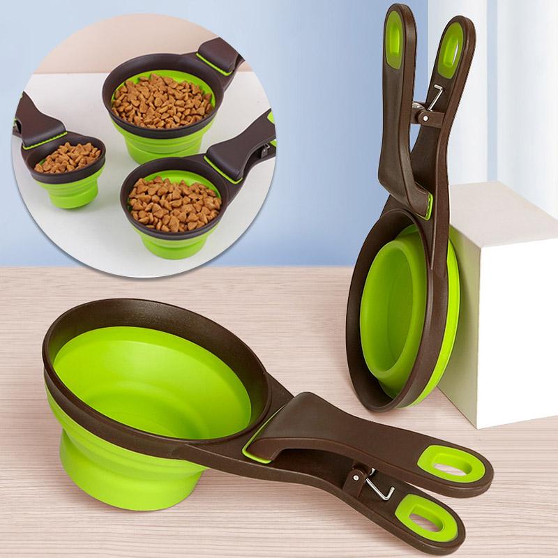 Collapsible Dog Food Scoop Pet Bag Clip Outdoor Bowl Measuring Cup Cat Food Sealing Clip Multifunctional Convenient Pet Supplies