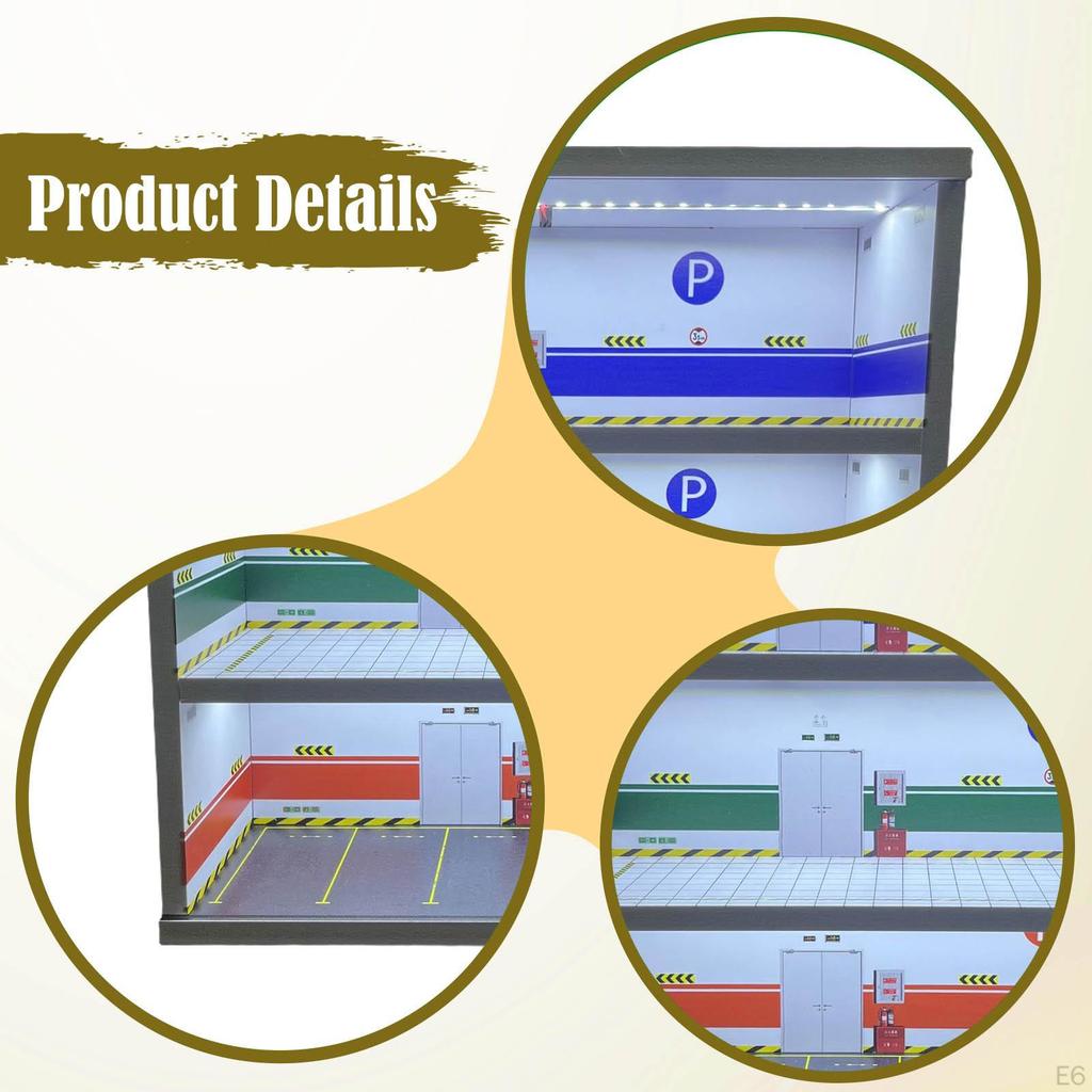 1/64 Model Car Display Case Miniature Scene Garage Diorama Dustproof 3 Tiers Toy Storage Box