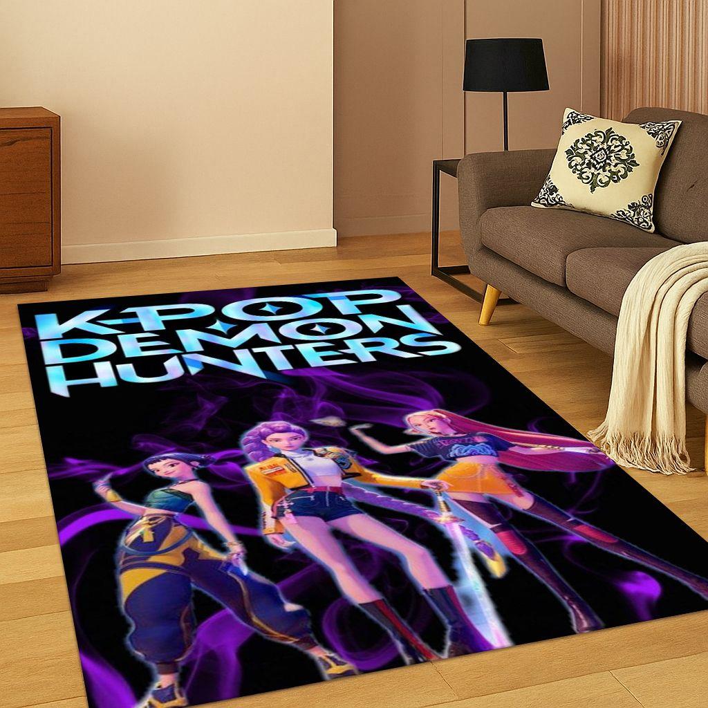 3D Dämonenjäger Kpop Rumi Mira Zoey Musik Teppich für Schlafzimmer Wohnzimmer Sofa Heimdekoration, Teppich Rutschfeste Fußmatte Geschenk