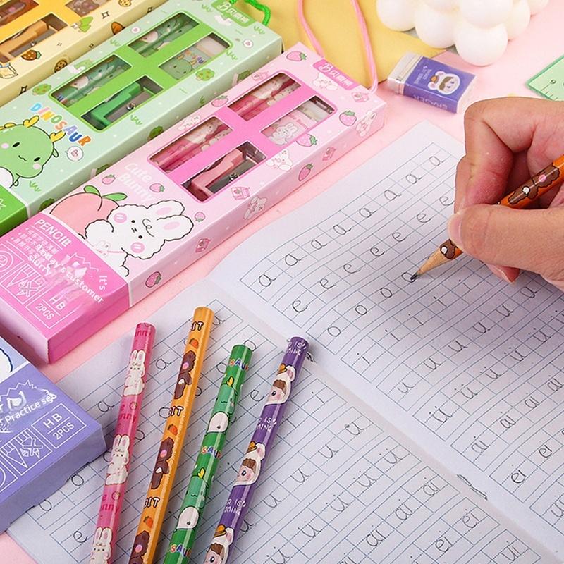 5 In 1 Pencil Set Portable Stationery Prize Cute Cartoon Stationery Gift Box Set School Supplies Writing Tool Stationery Set