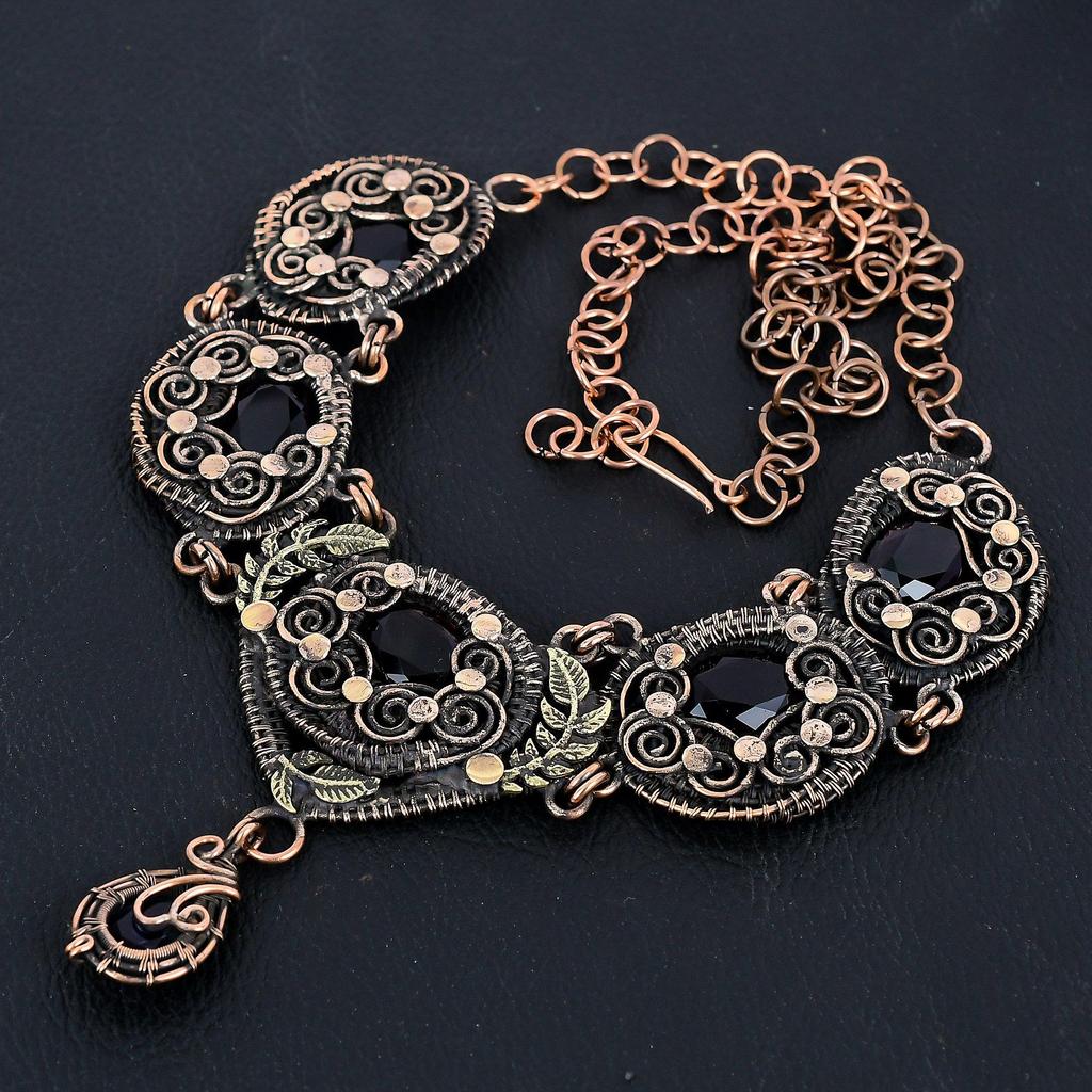 Amethyst Necklace Gemstone Jewelry, 999 Copper Wire Wrapped Necklace Gift For Women Handmade Necklace