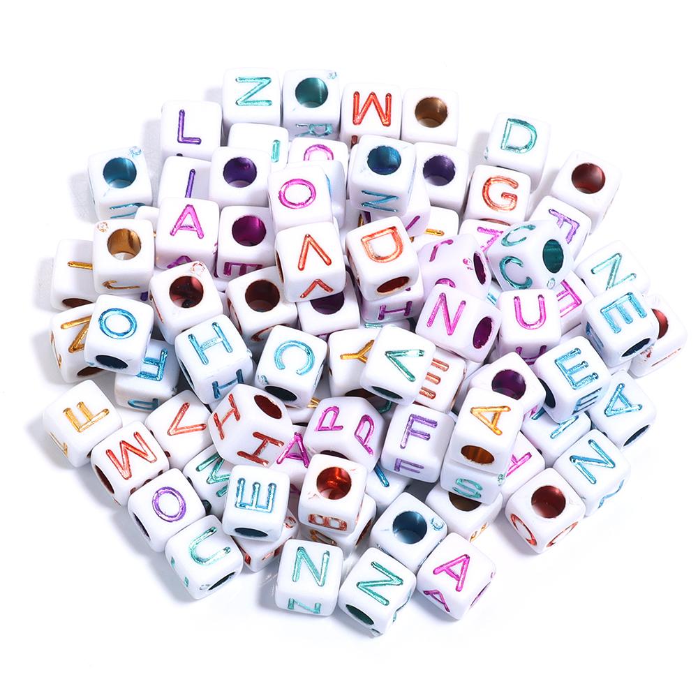 100Pcs Square Acrylic Letter Beads Mix Color Large Hole Alphabet Beads For Jewelry Making DIY Craft Friendship Bracelet Supplies