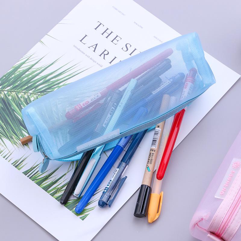 Large Mesh Transparent Pencil Case - Student Exam Essential Portable Stationery Organizer