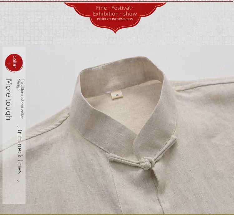 Men's Summer Thin Linen Tang Suit - Short-Sleeved Top for Middle-Aged & Elderly