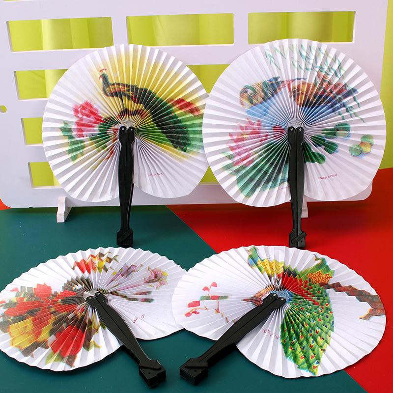 Faltbarer Papierfächer Retro Windmühle Klein Rund Papier Farbe Dekor Papierfächer Stil Party Handgeschenk 1 Stück Zufälliger Fächer Bedruckt
